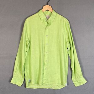 RFK Mens 100% Organic Linen Button Up Shirt Size M Trailscape Lime Green Plaid